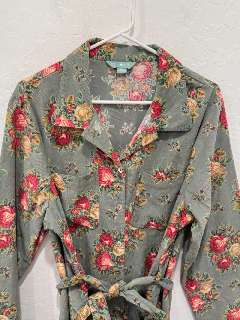April Cornell Genevieve Corduroy Shirt Dress Women’s XXL Floral Cotton Midi - Picture 9 of 11